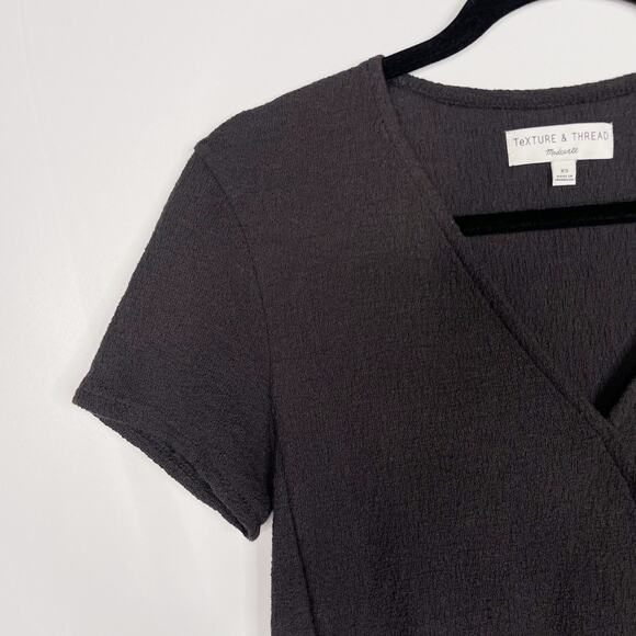 Madewell Texture & Thread Wrap Tie Top Dark Gray XSmall XS Short Sleeve Cropped - Picture 5 of 8